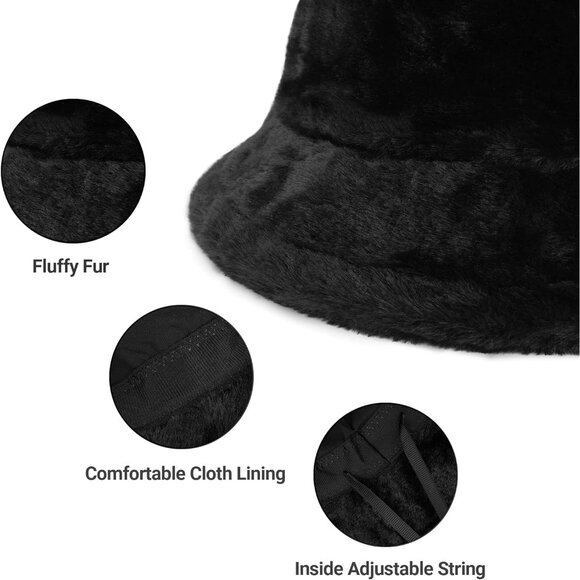 Winter Faux Fur Bucket Hat Faux Fur Warm Fuzzy Fluffy Unisex Accessory - Picture 4 of 6